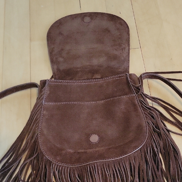 Polo Ralph Lauren Brown Suede Crossbody Bag with Fringe and Whipstitch Trim - Picture 7 of 12
